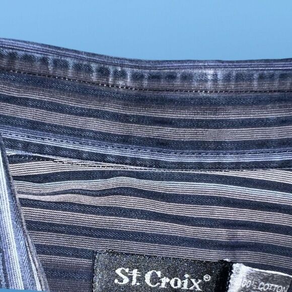 St Croix Blue Gray Sriped Contemporary Fit Button Up Shirt Size XL #20 - Picture 4 of 4